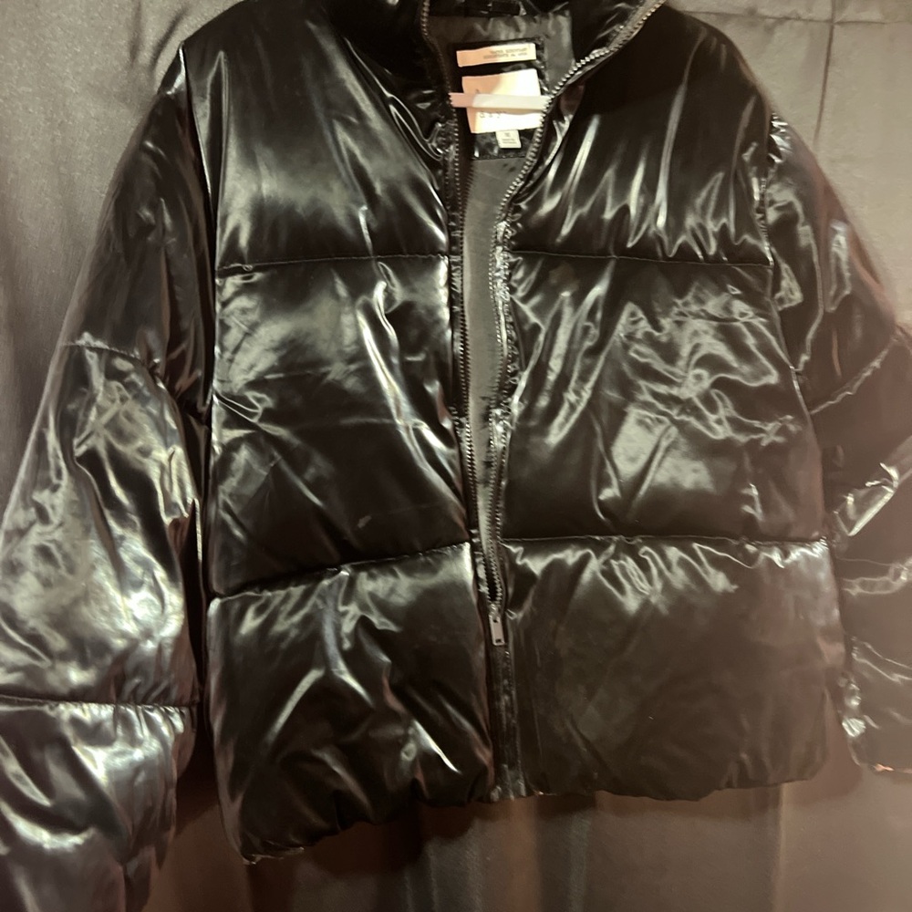 a new day Shiny Black Puffer Jacket